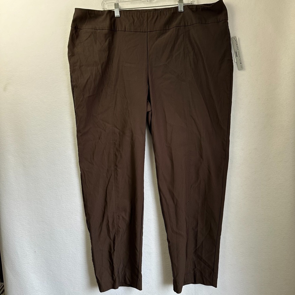 New Directions Curvy Slim Leg Pants Womens 24W Brown Pull On Stretch Trousers